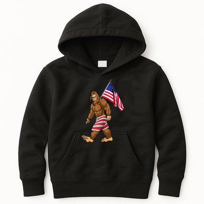 Bigfoot American Flag Gifts 4th July Sasquatch Believe Kids Kids Hoodie