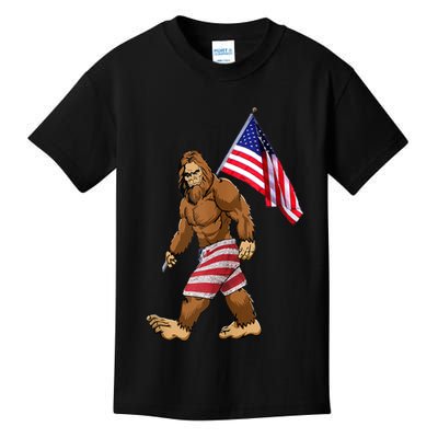 Bigfoot American Flag Gifts 4th July Sasquatch Believe Kids Kids T-Shirt