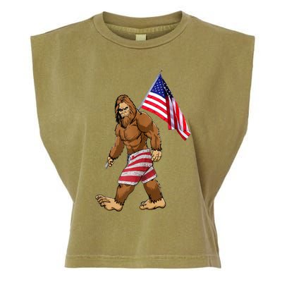 Bigfoot American Flag Gifts 4th July Sasquatch Believe Kids Garment-Dyed Women's Muscle Tee