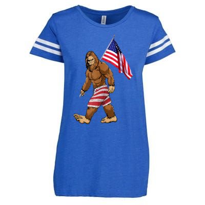 Bigfoot American Flag Gifts 4th July Sasquatch Believe Kids Enza Ladies Jersey Football T-Shirt