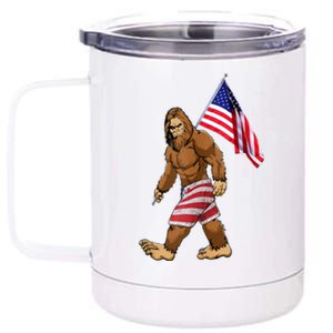 Bigfoot American Flag Gifts 4th July Sasquatch Believe Kids 12 oz Stainless Steel Tumbler Cup