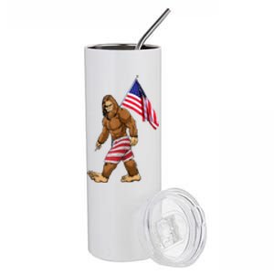 Bigfoot American Flag Gifts 4th July Sasquatch Believe Kids Stainless Steel Tumbler