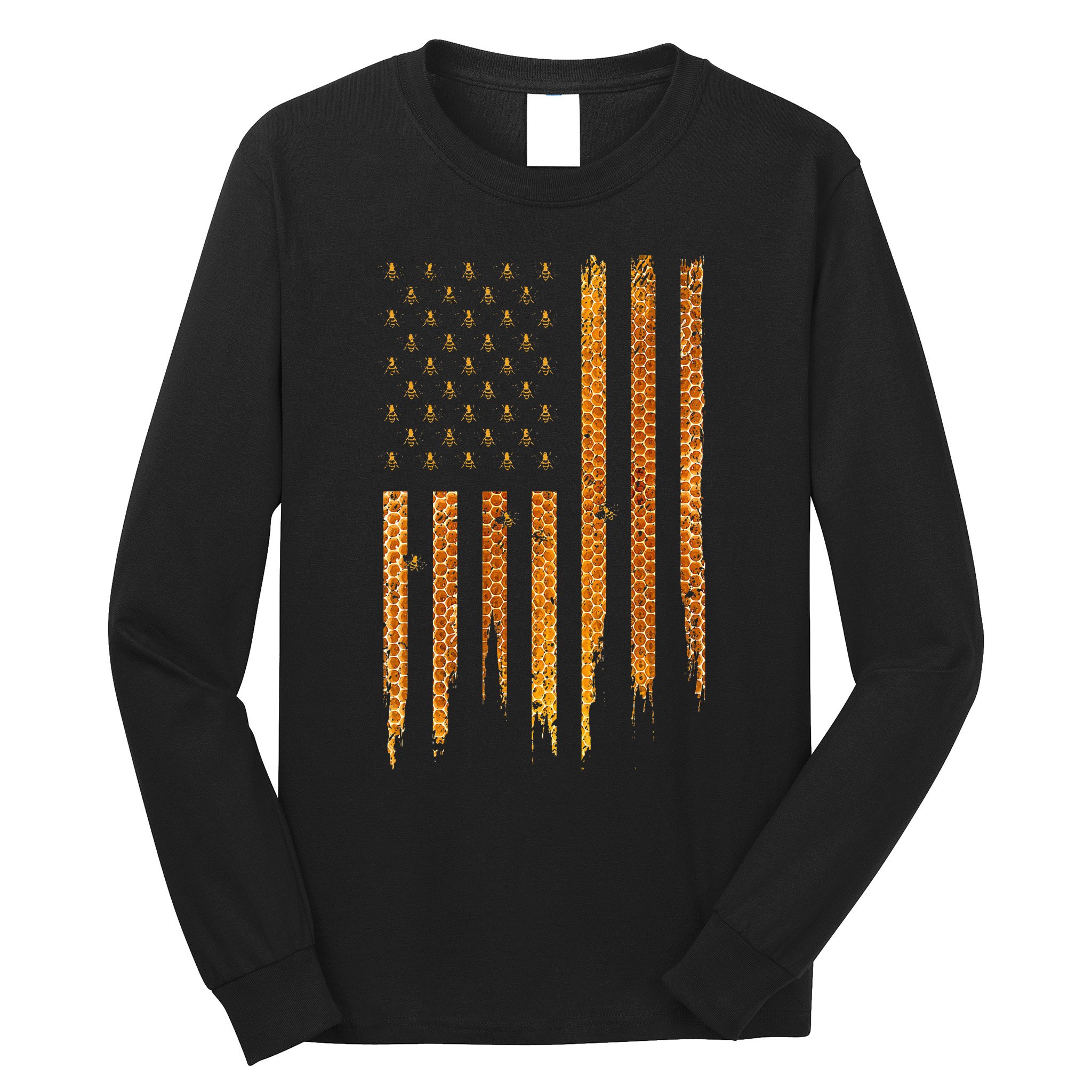 Beekeeping American Flag Honeycomb Honey Bees Beekeeper Long Sleeve Shirt