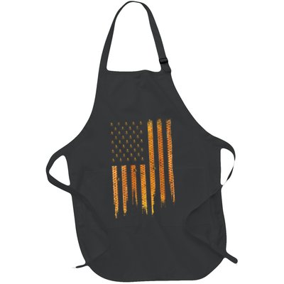 Beekeeping American Flag Honeycomb Honey Bees Beekeeper Full-Length Apron With Pockets