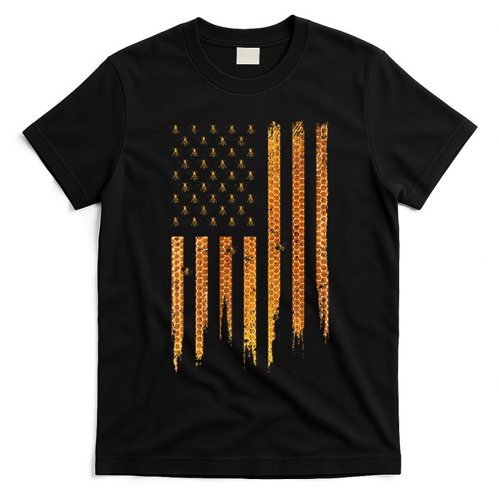 Beekeeping American Flag Honeycomb Honey Bees Beekeeper T-Shirt