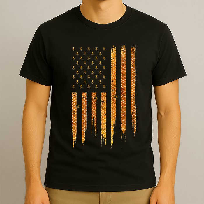 Beekeeping American Flag Honeycomb Honey Bees Beekeeper T-Shirt