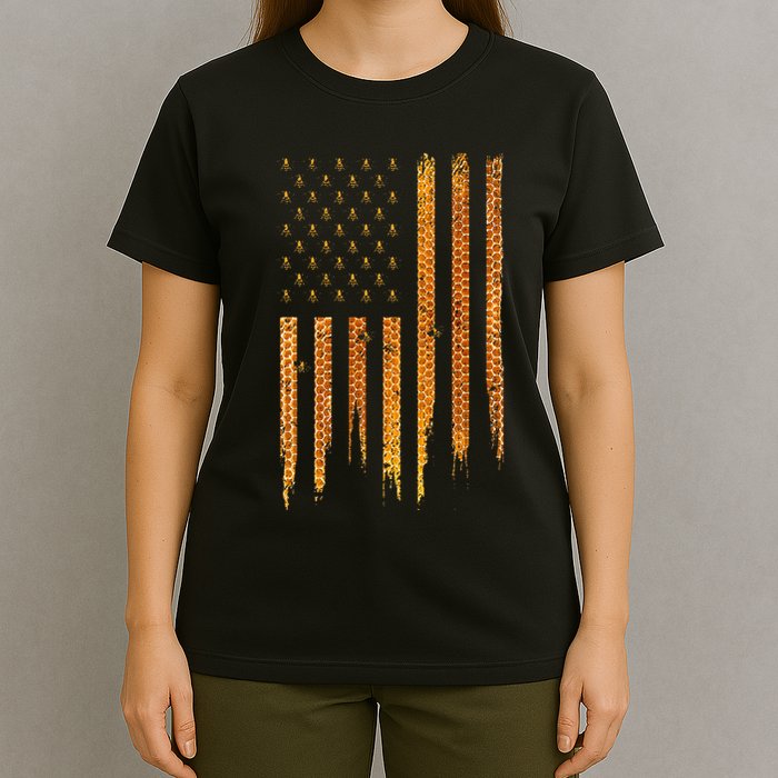 Beekeeping American Flag Honeycomb Honey Bees Beekeeper T-Shirt