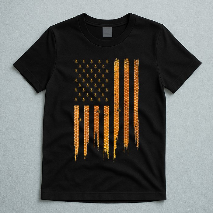 Beekeeping American Flag Honeycomb Honey Bees Beekeeper T-Shirt