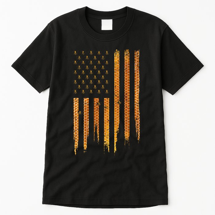 Beekeeping American Flag Honeycomb Honey Bees Beekeeper Tall T-Shirt