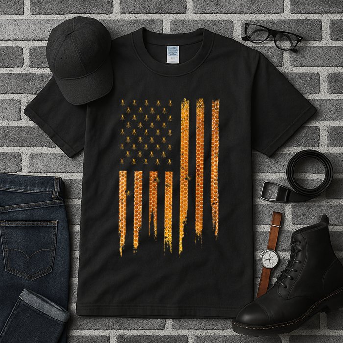 Beekeeping American Flag Honeycomb Honey Bees Beekeeper Tall T-Shirt