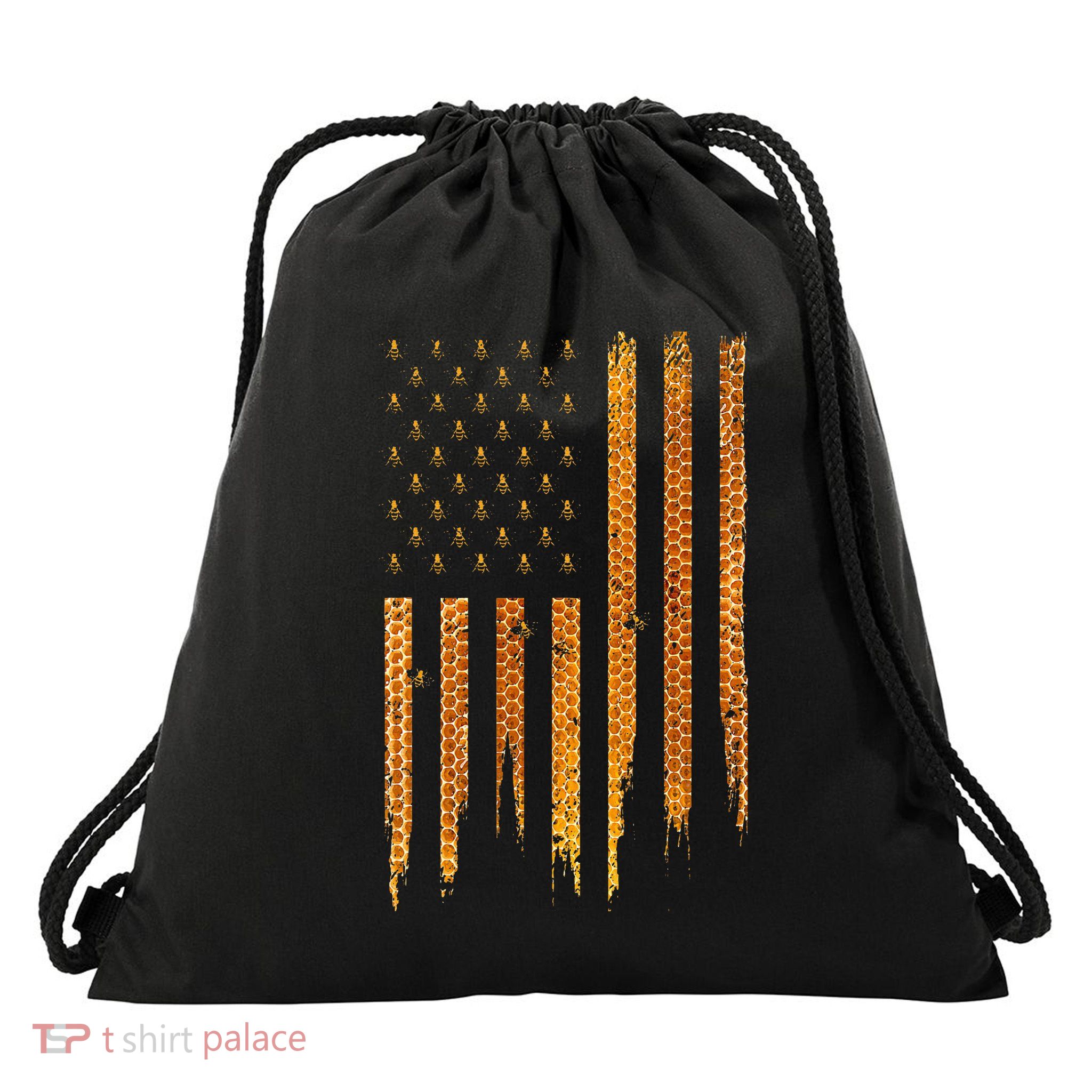 Beekeeping American Flag Honeycomb Honey Bees Beekeeper Drawstring Bag