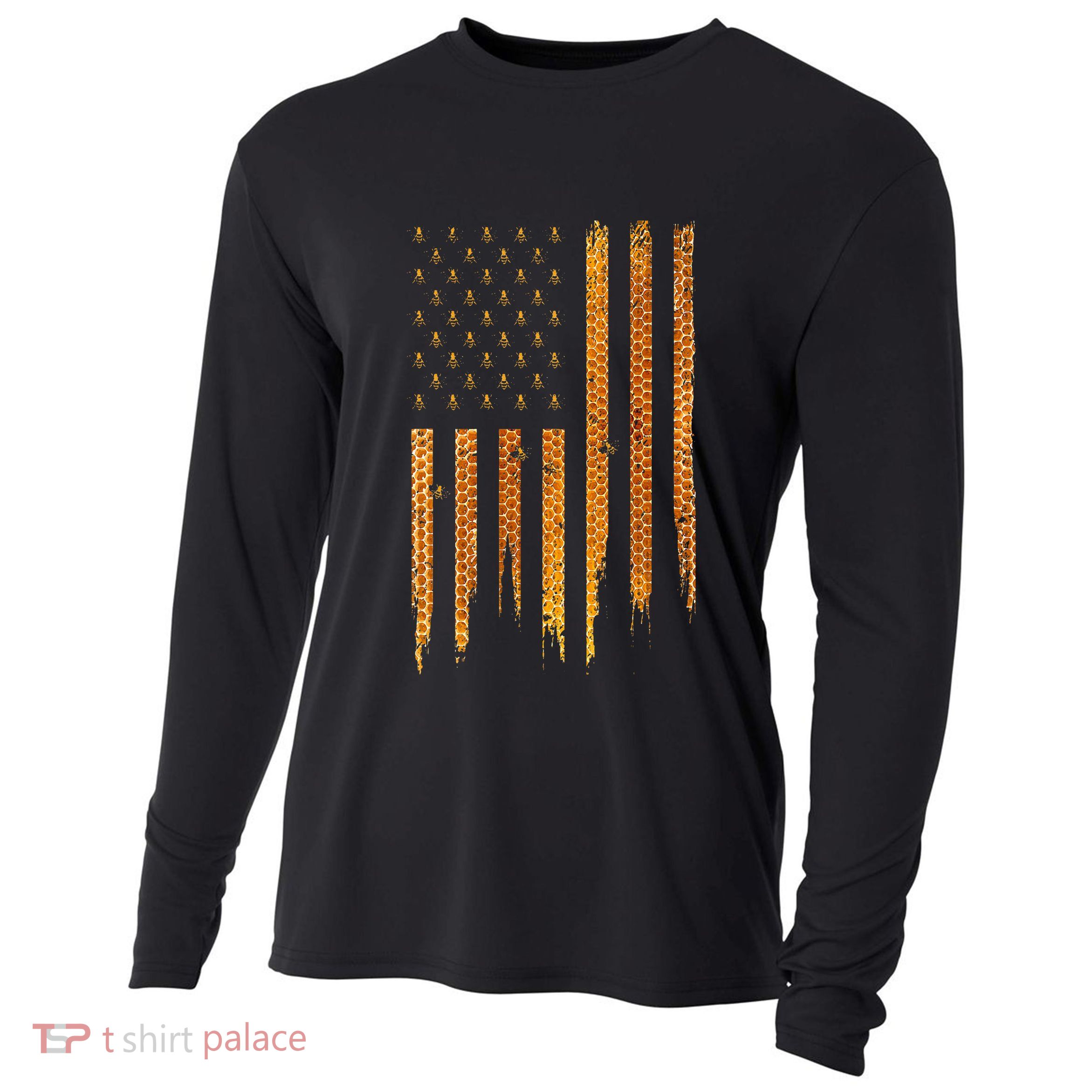 Beekeeping American Flag Honeycomb Honey Bees Beekeeper Cooling Performance Long Sleeve Crew