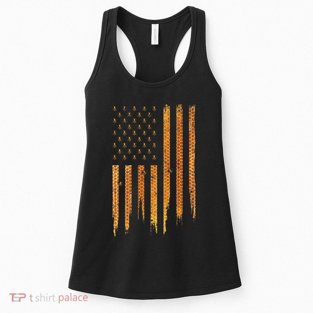 Beekeeping American Flag Honeycomb Honey Bees Beekeeper Womens Tank Top