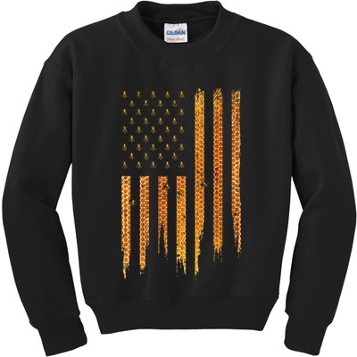 Beekeeping American Flag Honeycomb Honey Bees Beekeeper Kids Sweatshirt