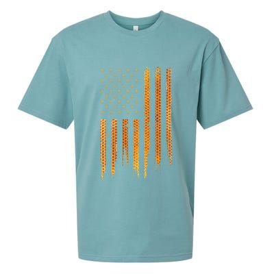 Beekeeping American Flag Honeycomb Honey Bees Beekeeper Sueded Cloud Jersey T-Shirt