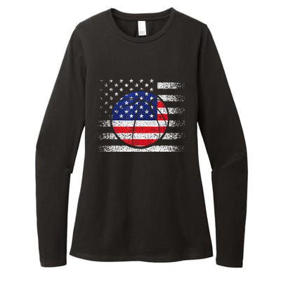 Basketball American Flag 4th Of July USA Sports Team Players Womens CVC Long Sleeve Shirt