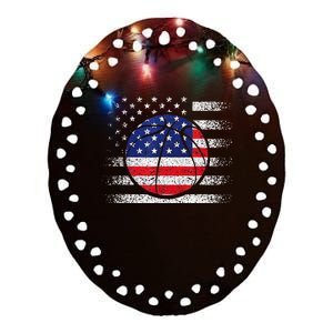 Basketball American Flag 4th Of July USA Sports Team Players Ceramic Oval Ornament