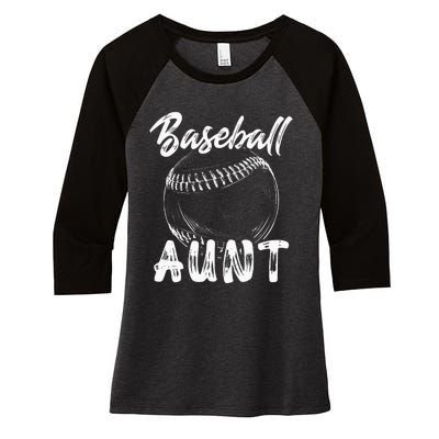 Baseball Aunt For Women Family Matching Players Team Auntie Women's Tri-Blend 3/4-Sleeve Raglan Shirt