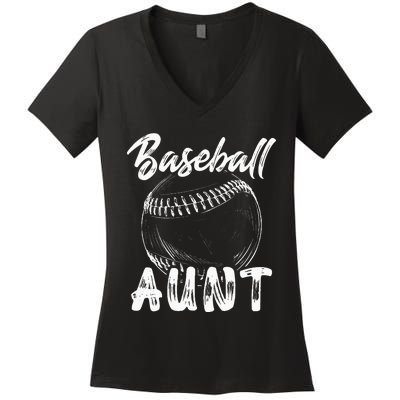 Baseball Aunt For Women Family Matching Players Team Auntie Women's V-Neck T-Shirt