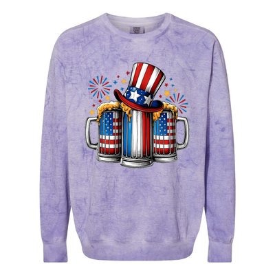 Beer American Flag 4th Of July Merica Drinking Usa Colorblast Crewneck Sweatshirt