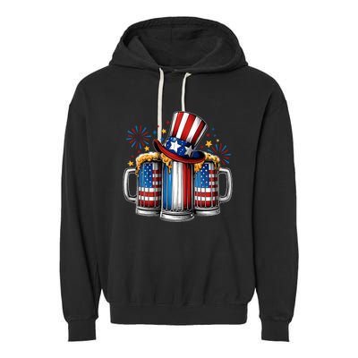 Beer American Flag 4th Of July Merica Drinking Usa Garment-Dyed Fleece Hoodie