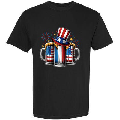 Beer American Flag 4th Of July Merica Drinking Usa Garment-Dyed Heavyweight T-Shirt