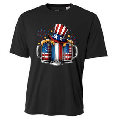 Beer American Flag 4th Of July Merica Drinking Usa Cooling Performance Crew T-Shirt