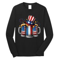 Beer American Flag 4th Of July Merica Drinking Usa Long Sleeve Shirt