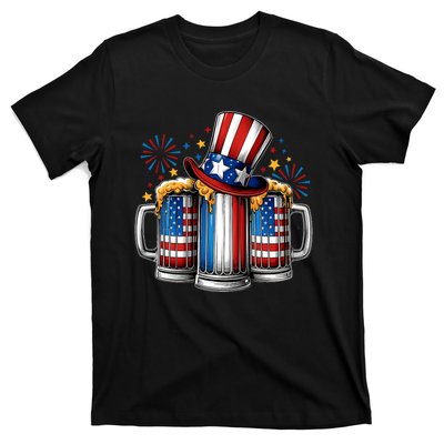 Beer American Flag 4th Of July Merica Drinking Usa T-Shirt