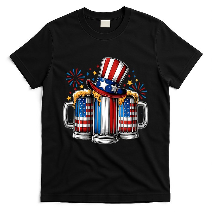 Beer American Flag 4th Of July Merica Drinking Usa T-Shirt