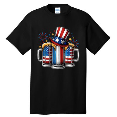 Beer American Flag 4th Of July Merica Drinking Usa Tall T-Shirt