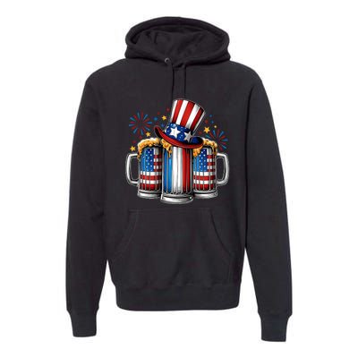 Beer American Flag 4th Of July Merica Drinking Usa Premium Hoodie