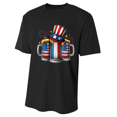 Beer American Flag 4th Of July Merica Drinking Usa Performance Sprint T-Shirt