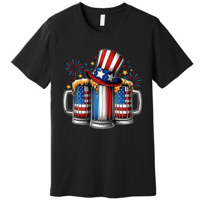 Beer American Flag 4th Of July Merica Drinking Usa Premium T-Shirt