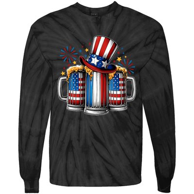 Beer American Flag 4th Of July Merica Drinking Usa Tie-Dye Long Sleeve Shirt