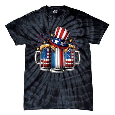 Beer American Flag 4th Of July Merica Drinking Usa Tie-Dye T-Shirt