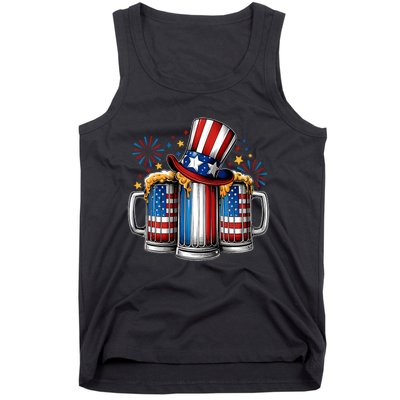 Beer American Flag 4th Of July Merica Drinking Usa Tank Top