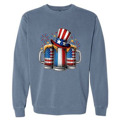 Beer American Flag 4th Of July Merica Drinking Usa Garment-Dyed Sweatshirt