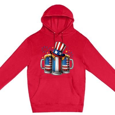 Beer American Flag 4th Of July Merica Drinking Usa Premium Pullover Hoodie