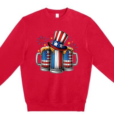 Beer American Flag 4th Of July Merica Drinking Usa Premium Crewneck Sweatshirt