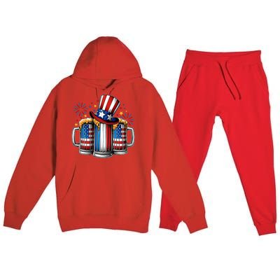 Beer American Flag 4th Of July Merica Drinking Usa Premium Hooded Sweatsuit Set