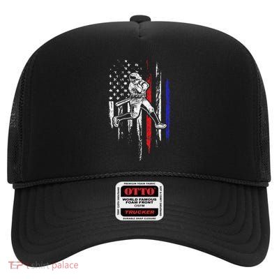 Baseball American Flag Batter Hitting Usa High Crown Mesh Back Trucker Hat