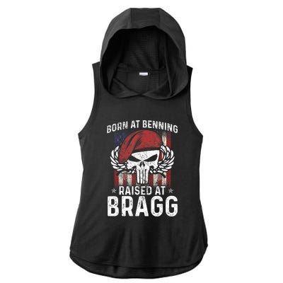 Born At Ft Benning Raised Fort Bragg Airborne, Veterans Day Ladies PosiCharge Tri-Blend Wicking Draft Hoodie Tank