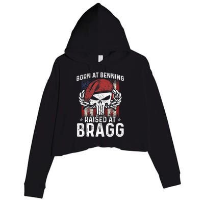 Born At Ft Benning Raised Fort Bragg Airborne, Veterans Day Crop Fleece Hoodie