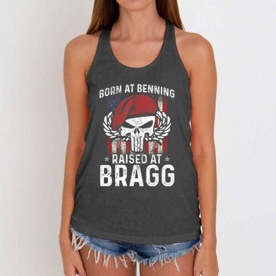 Born At Ft Benning Raised Fort Bragg Airborne, Veterans Day Women's Knotted Racerback Tank