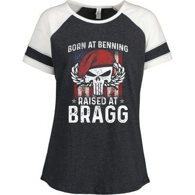 Born At Ft Benning Raised Fort Bragg Airborne, Veterans Day Enza Ladies Jersey Colorblock Tee