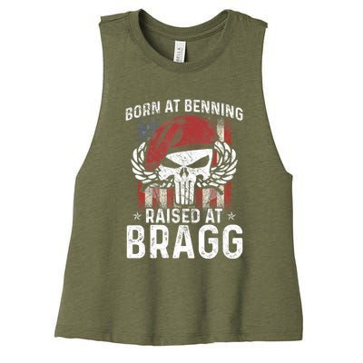 Born At Ft Benning Raised Fort Bragg Airborne, Veterans Day Women's Racerback Cropped Tank