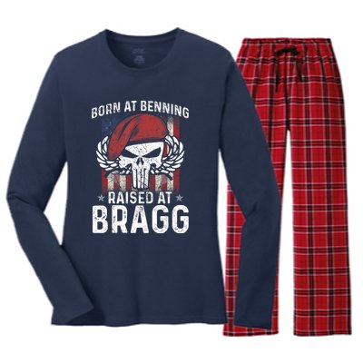 Born At Ft Benning Raised Fort Bragg Airborne, Veterans Day Women's Long Sleeve Flannel Pajama Set 