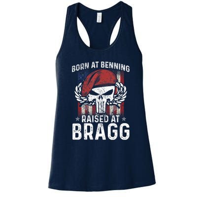 Born At Ft Benning Raised Fort Bragg Airborne, Veterans Day Women's Racerback Tank