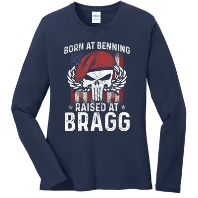 Born At Ft Benning Raised Fort Bragg Airborne, Veterans Day Ladies Long Sleeve Shirt